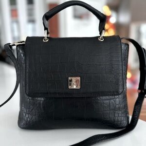 AUTH MCM RARE Kelly Style Croc Embossed Tote Bag Handbag Black